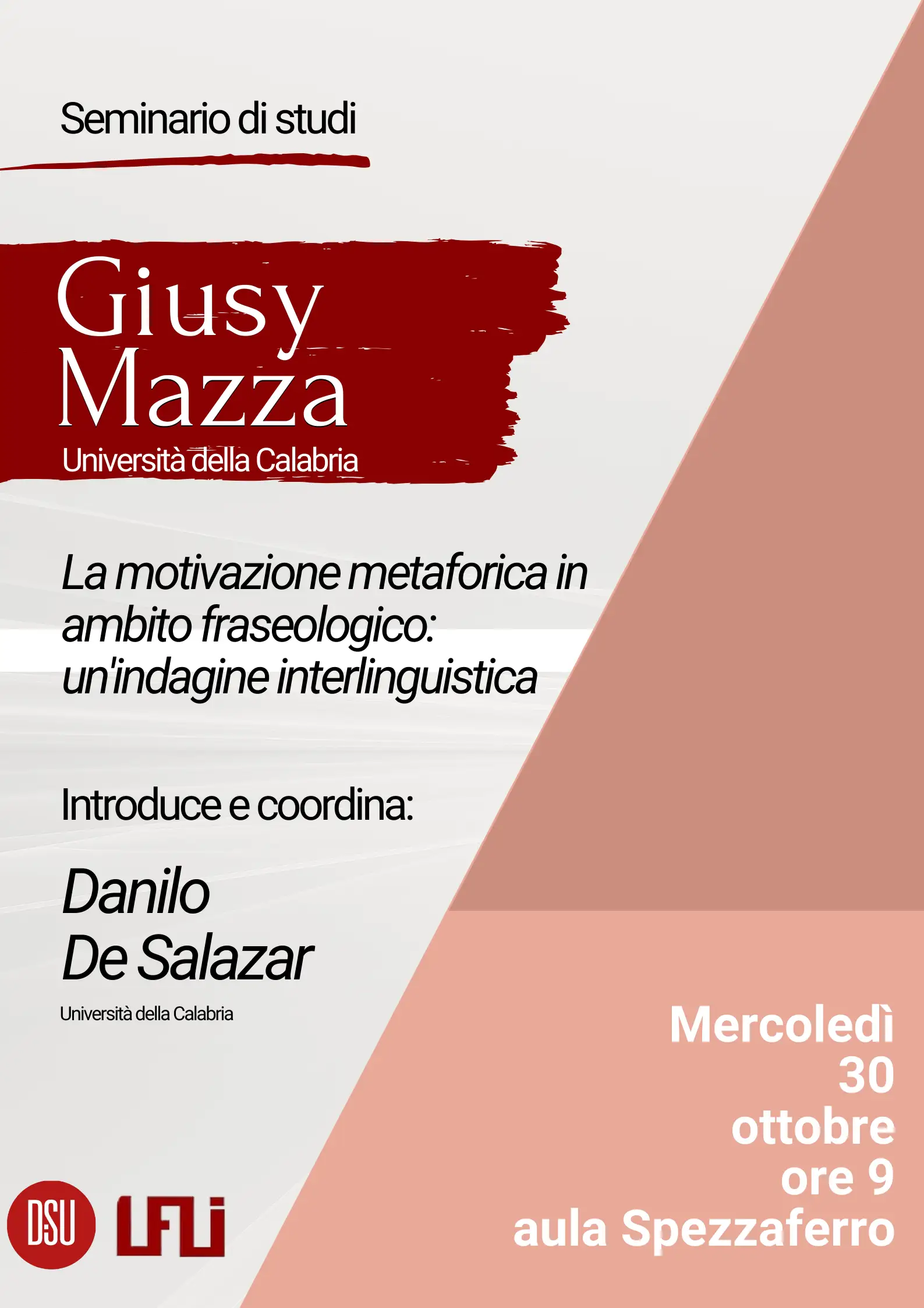 Seminario di studi. Giusy Mazza Mercoledì 30 ottobre ore 9 aula Spezzaferro