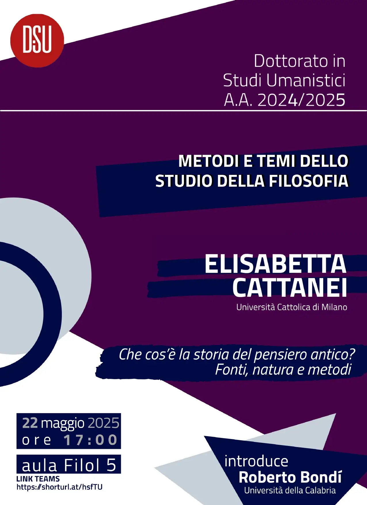 "Metodi e temi dello studio della filosofia" (Prof.ssa Cattanei) - DiSU 2025