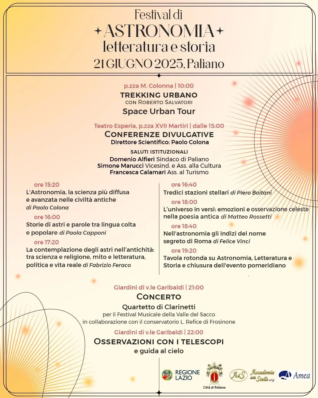 Festival di ASTRONOMIA letteratura e storia 21 GIUGNO 2025. Paliano