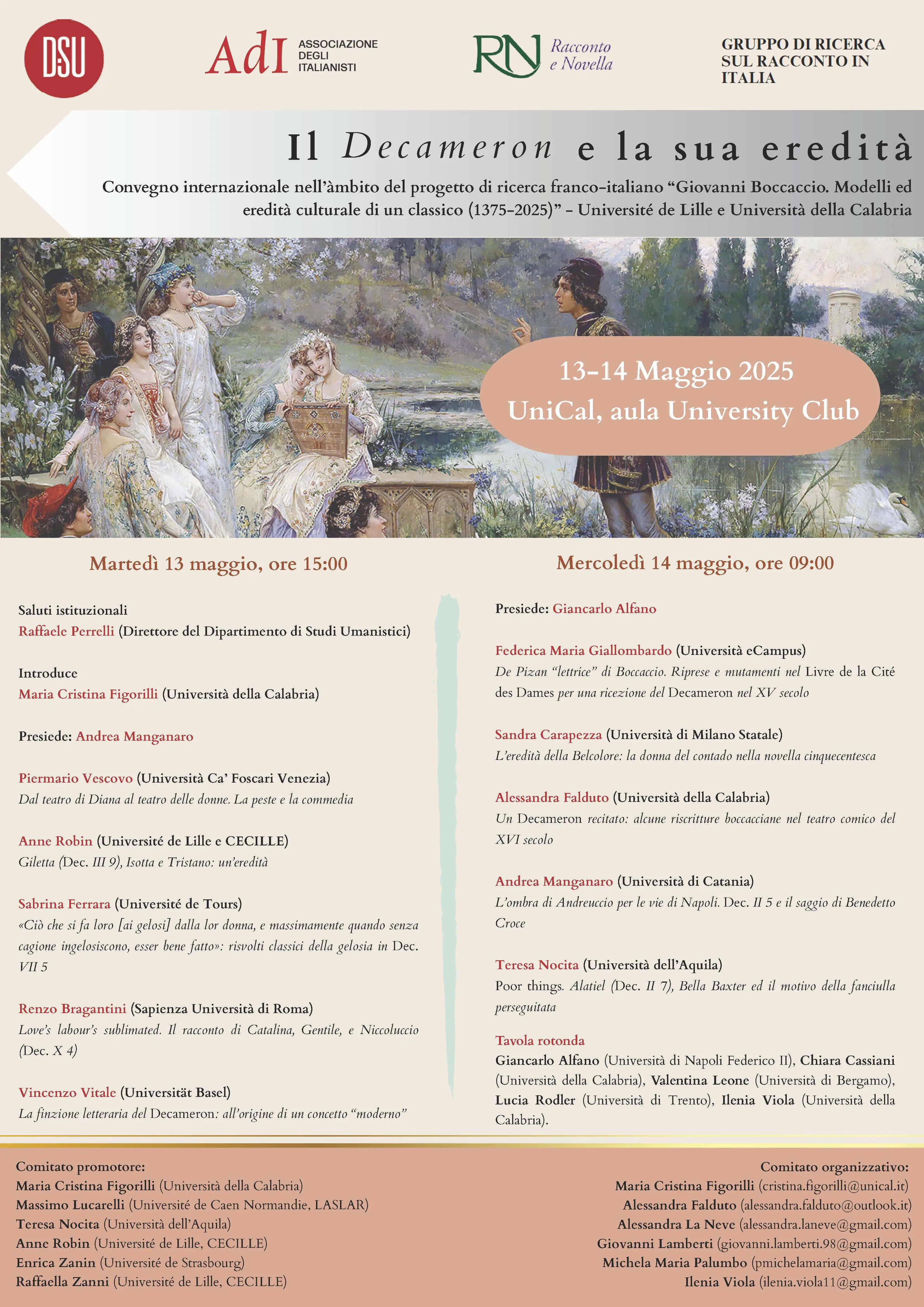 Il Decameron e la sua eredità 13-14 Maggio 2025 UniCal, aula University Club