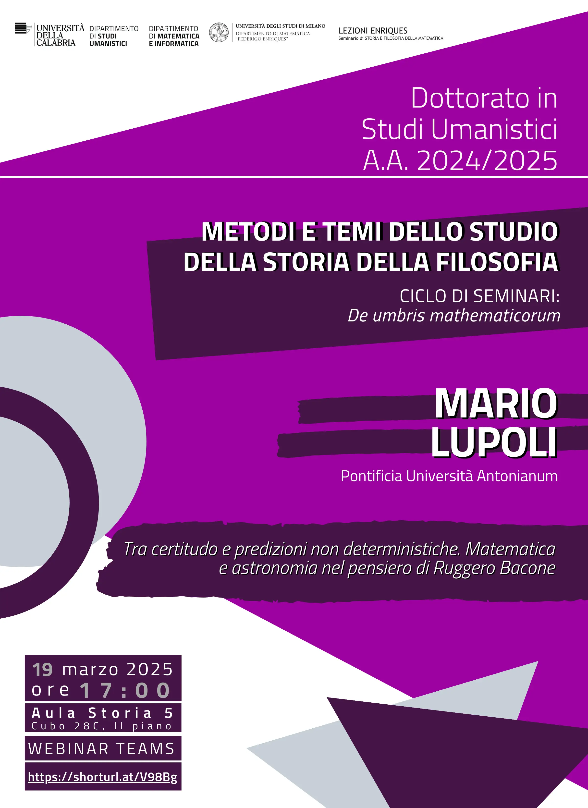 Tra certitudo e predizioni non deterministiche. Matematica e astronomia nel pensiero di Ruggero Bacone